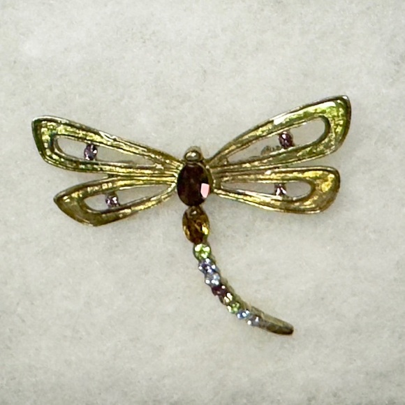 Monet Dragonfly Brooch Multi Color Rhinestone Enamel Gold Tone Vintage Brooch - Picture 2 of 7